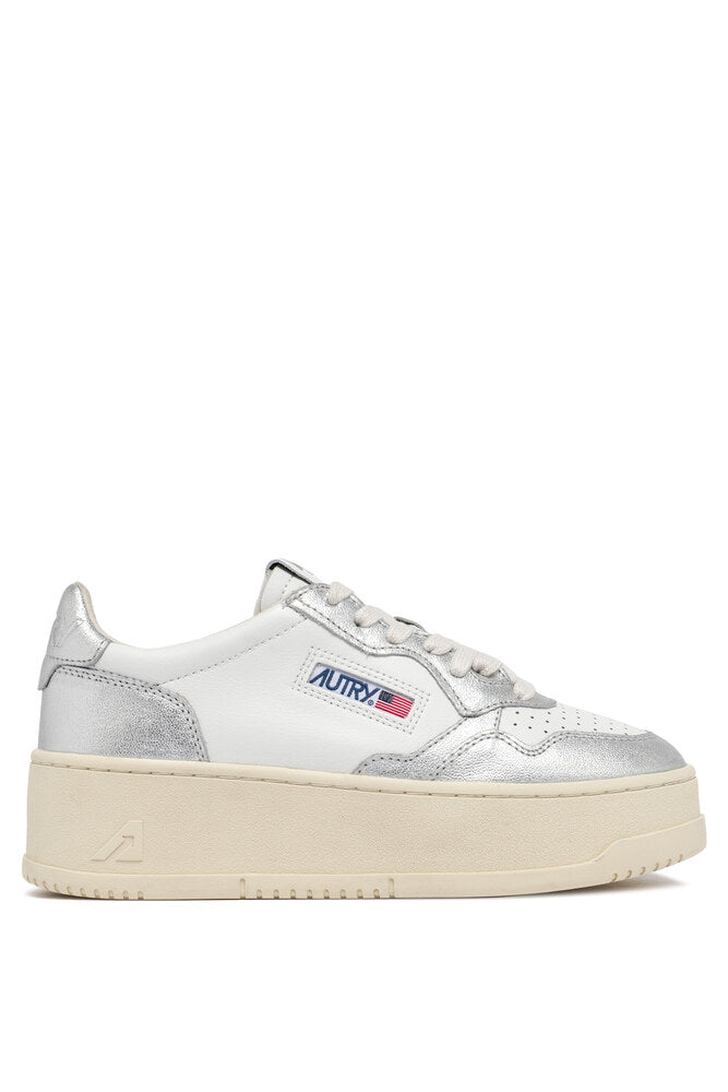 AUTRY - Basket Medalist Platform cuir blanc et argent métallisé