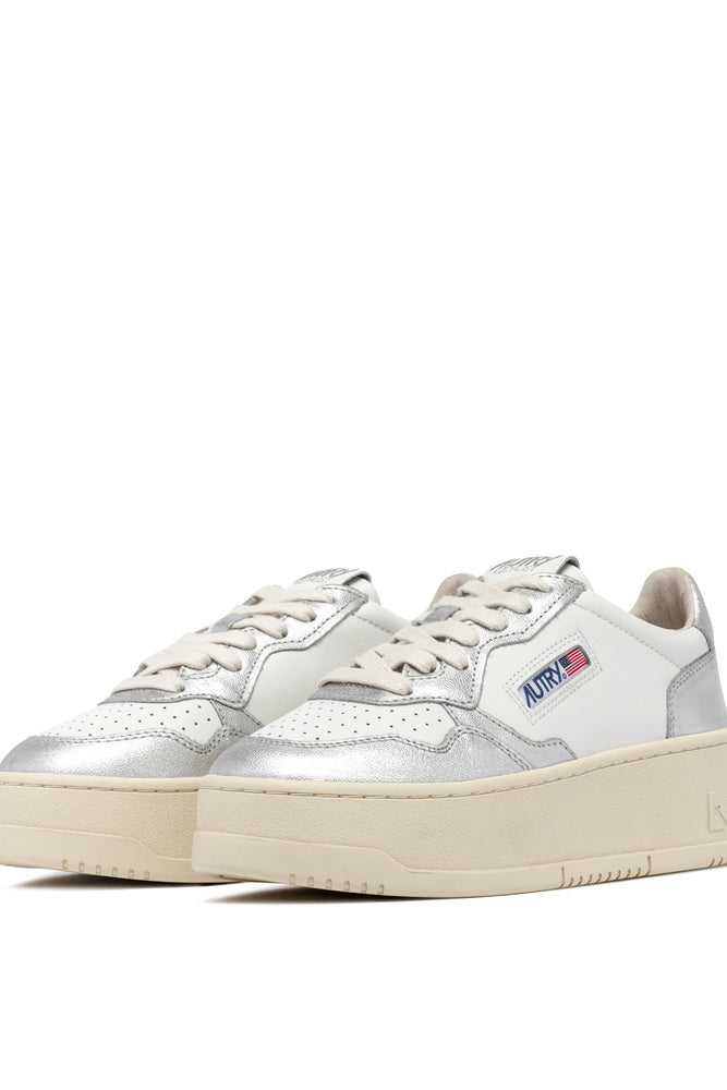 AUTRY - Basket Medalist Platform cuir blanc et argent métallisé