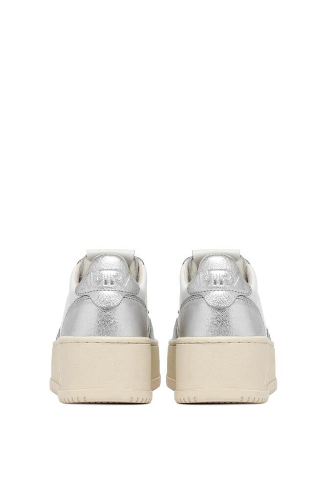 AUTRY - Basket Medalist Platform cuir blanc et argent métallisé