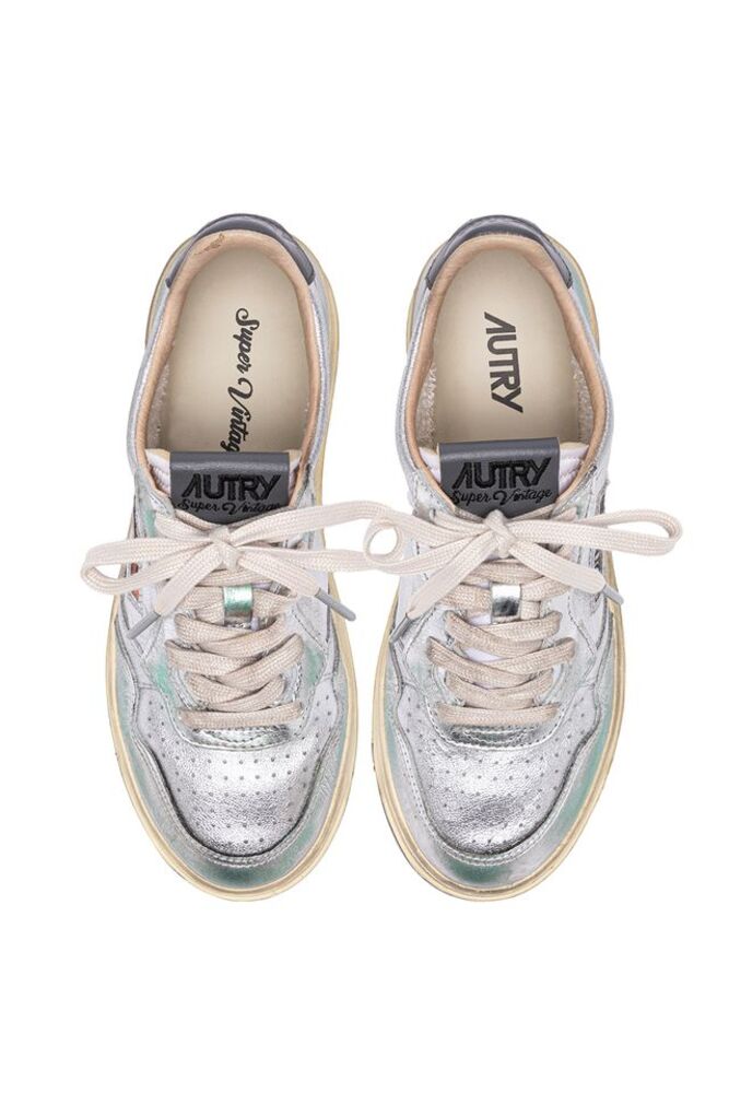 AUTRY - Basket Medalist Super Vintage en cuir Metalique Argent