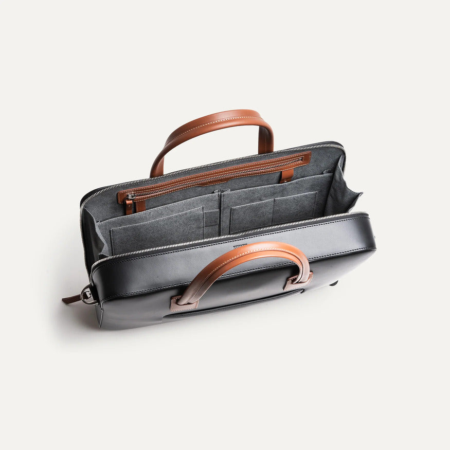 Lundi Paris - Porte documents Alessandro Cuir Noir et Cognac