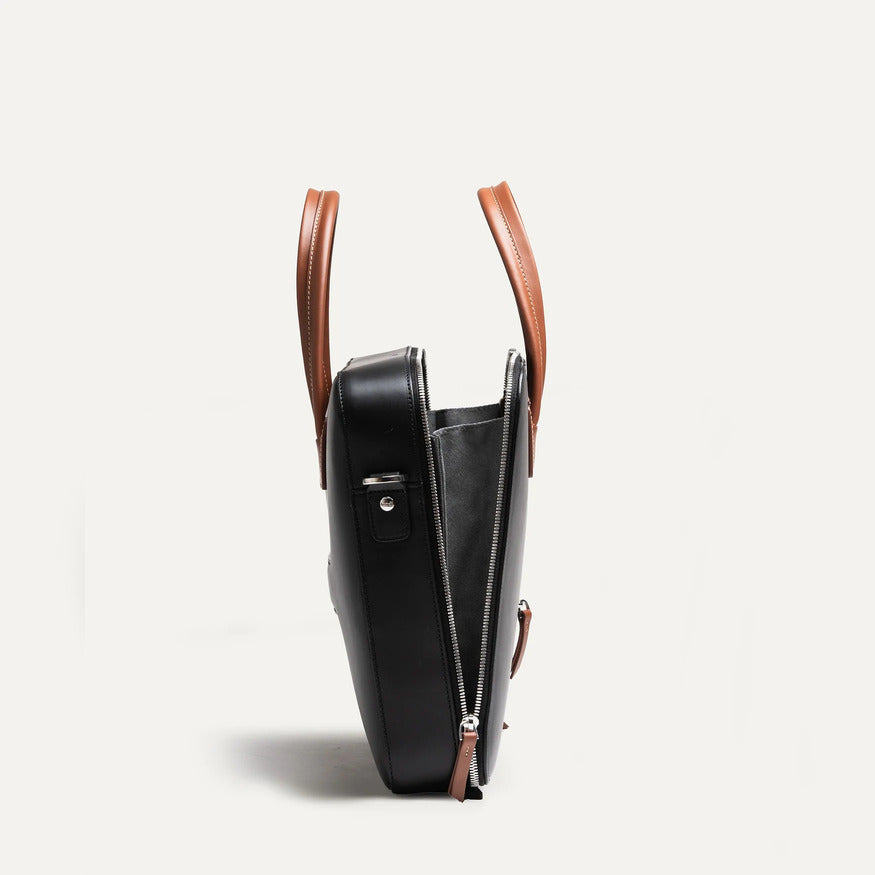 Lundi Paris - Porte documents Alessandro Cuir Noir et Cognac