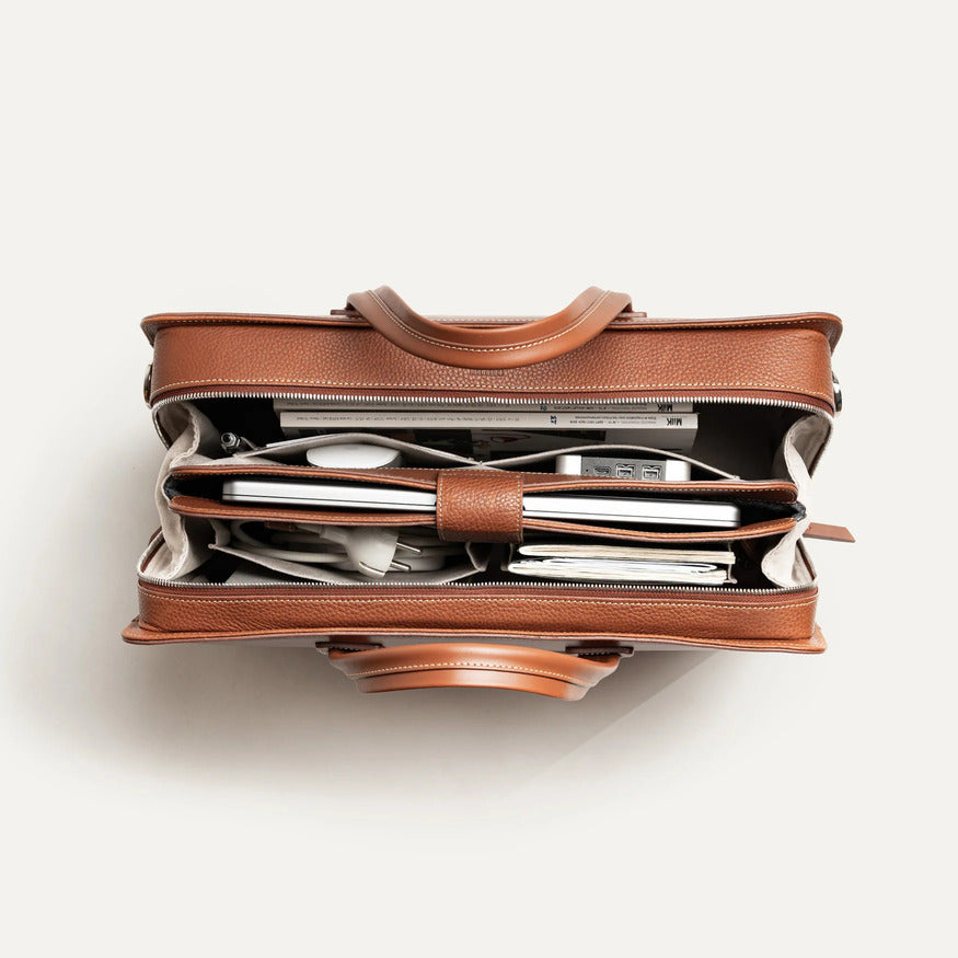 Lundi Paris - Sac Ordinateur Victor en Cuir Cognac