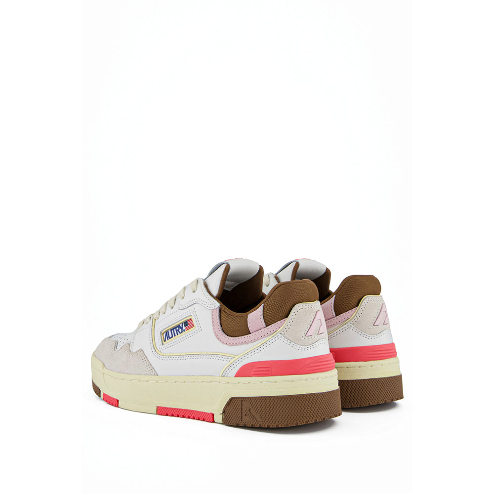 AUTRY - Basket CLC en cuir et nubuck blanc / marron et rose