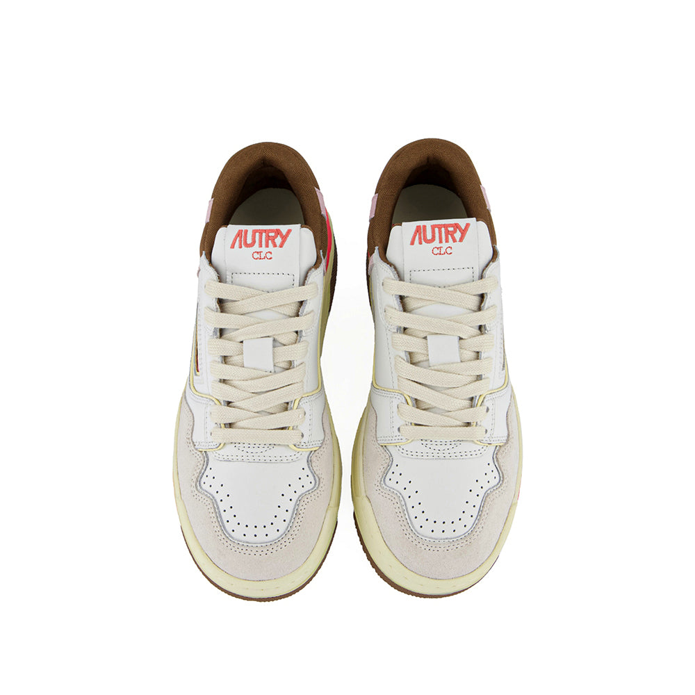 AUTRY - Basket CLC en cuir et nubuck blanc / marron et rose