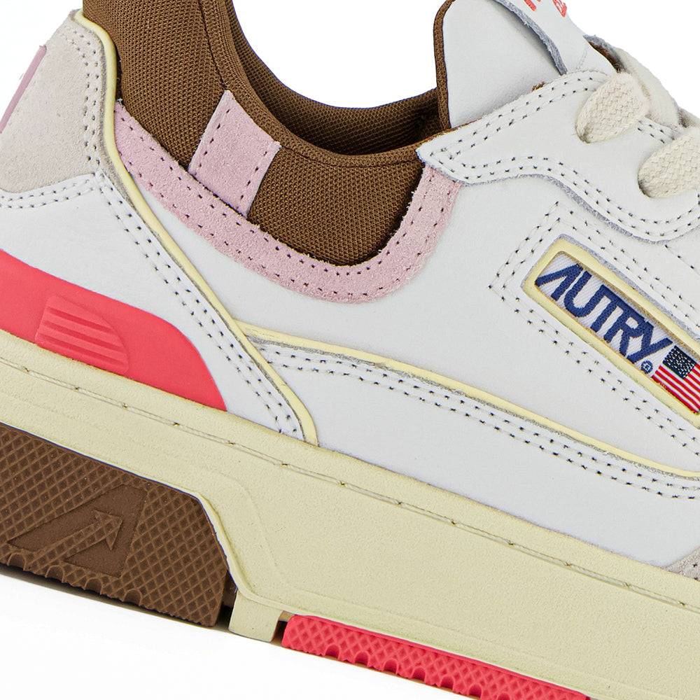 AUTRY - Basket CLC en cuir et nubuck blanc / marron et rose