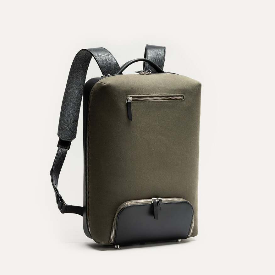 Lundi Paris - Sac à Dos Rubens Toile Kaki et Cuir Noir