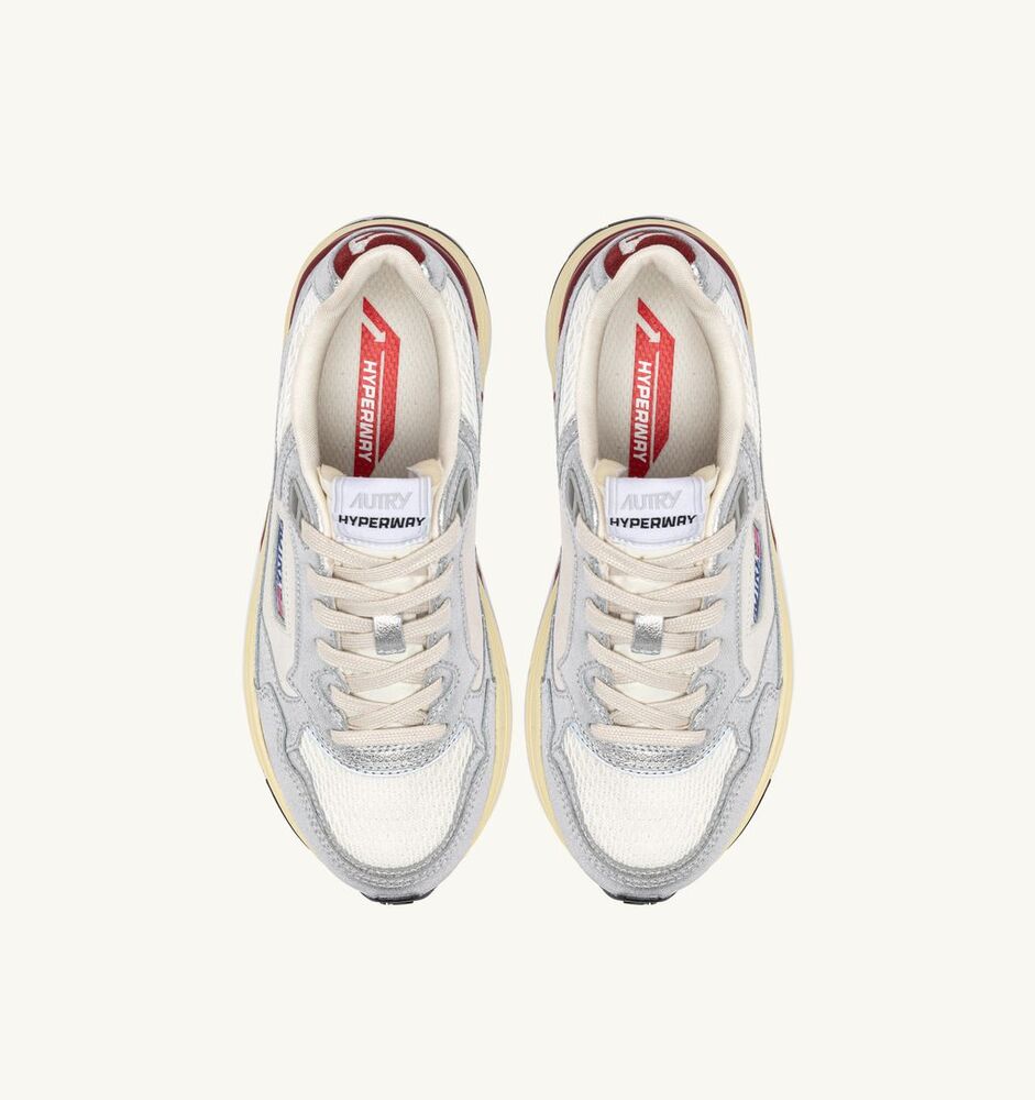 AUTRY - Basket Hyperway Mesh et Cuir laminé Blanc et Argent