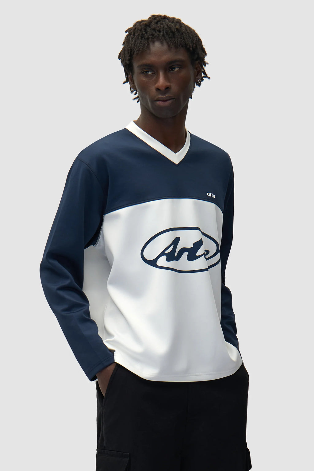 Arte - T-shirt à manches longues Logo Cercle Blanc/Bleu marine
