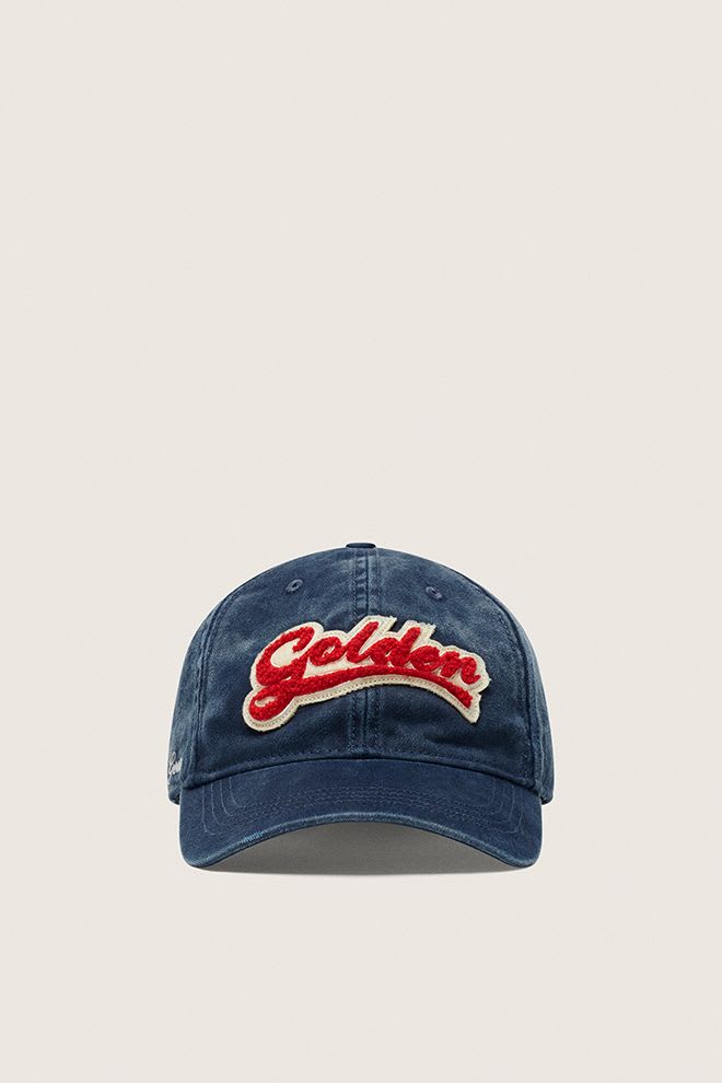 Golden Goose - Casquette Bleu denim avec patch rouge et blanc en éponge