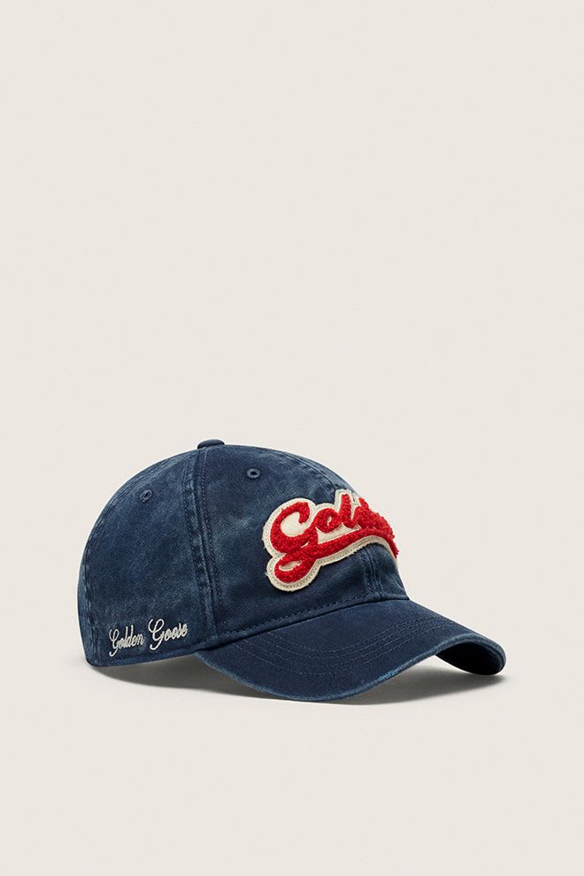 Golden Goose - Casquette Bleu denim avec patch rouge et blanc en éponge