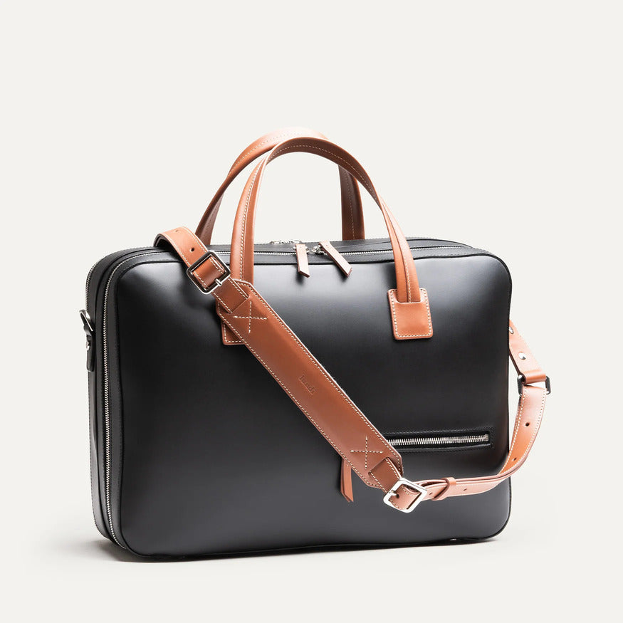 Lundi Paris - Porte documents 36H Bellecourt Cuir Noir et Cognac