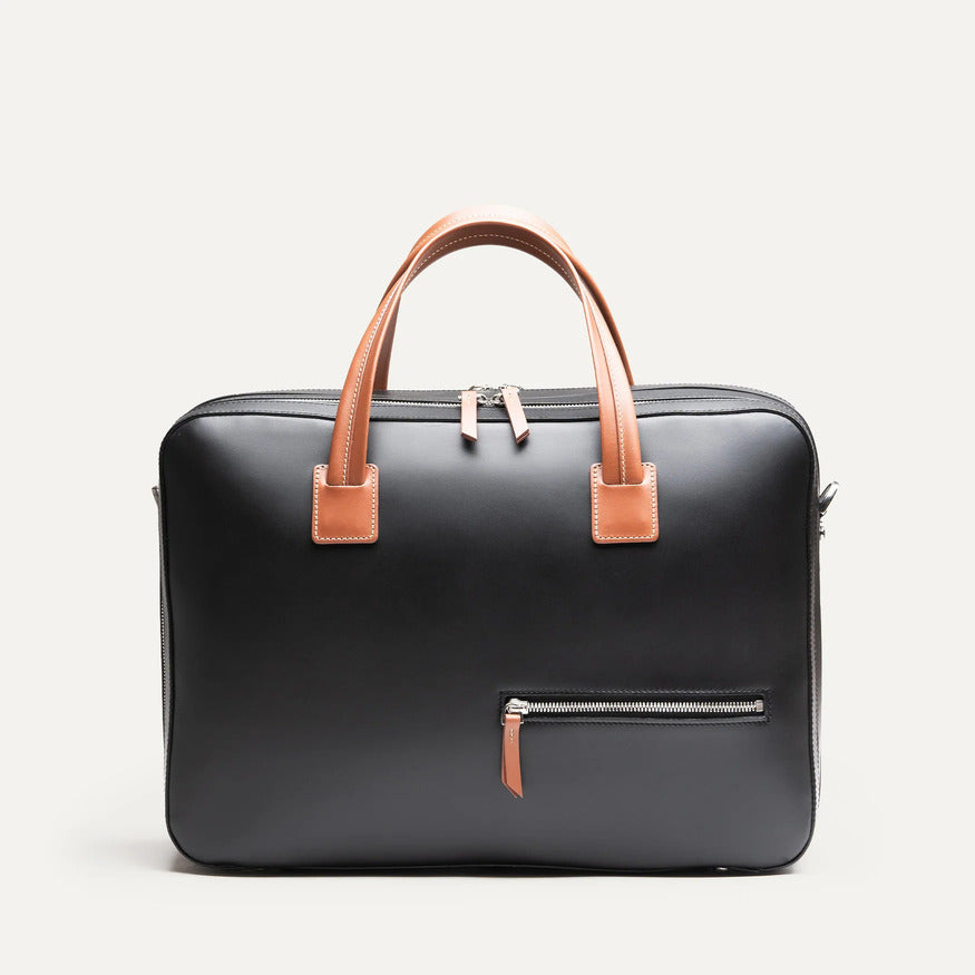 Lundi Paris - Porte documents 36H Bellecourt Cuir Noir et Cognac