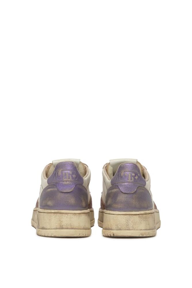 AUTRY - Basket Medalist Super Vintage en cuir blanc / Fuschia et Violet