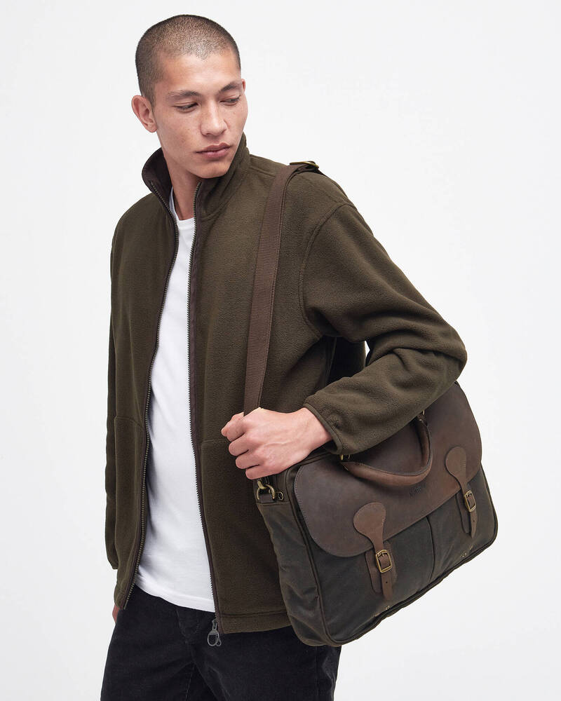 Barbour - Besace Wax Leather Briefcase Olive