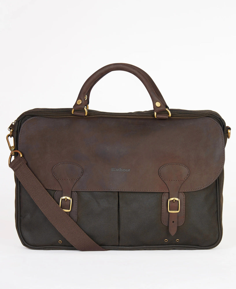 Barbour - Besace Wax Leather Briefcase Olive