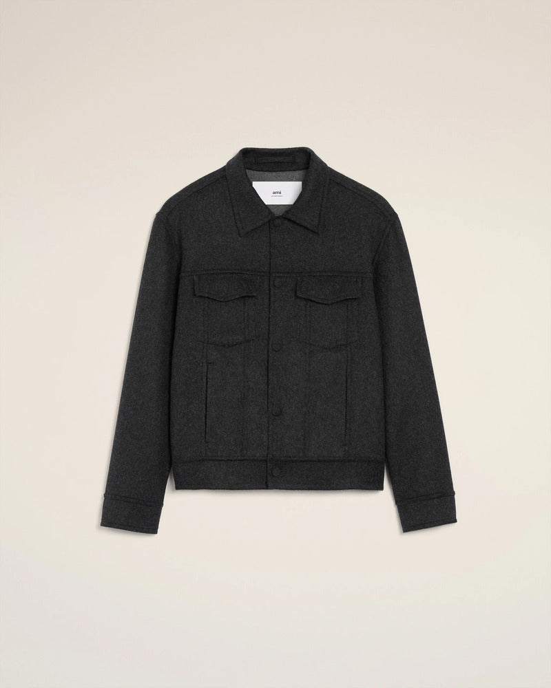 AMI - Veste Trucker en Laine Anthracite