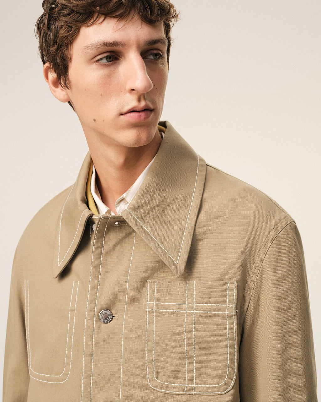 AMI - Veste Beige Worker boutonée