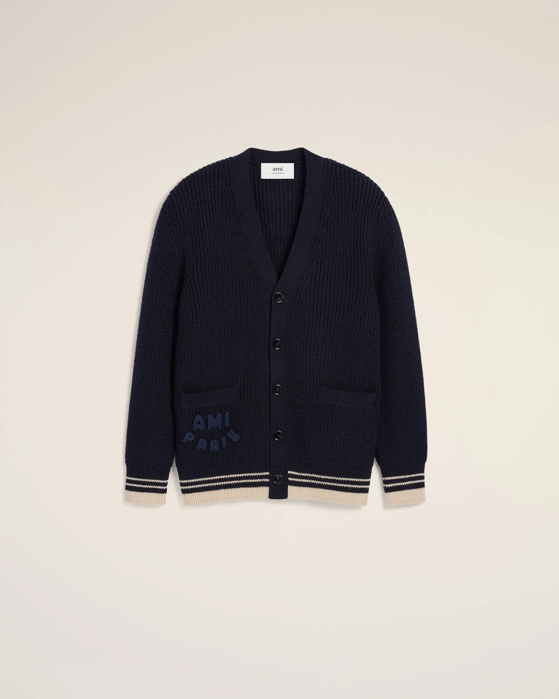 AMI - Cardigan à côtes Bleu marine