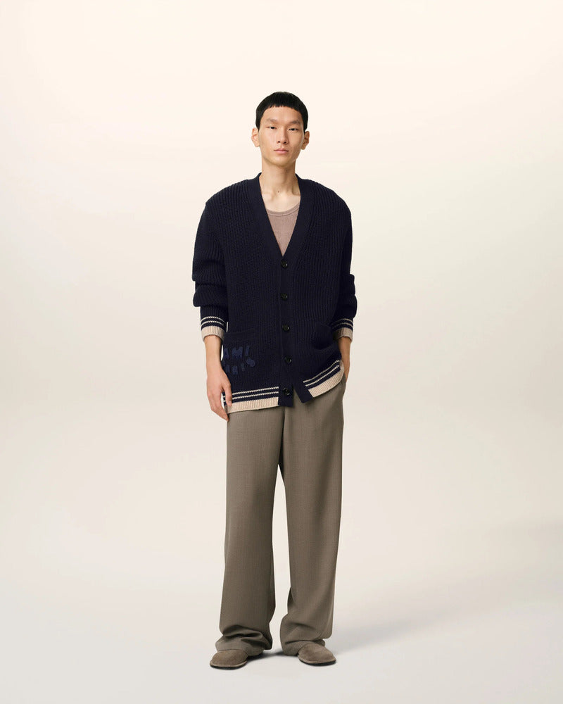 AMI - Cardigan à côtes Bleu marine