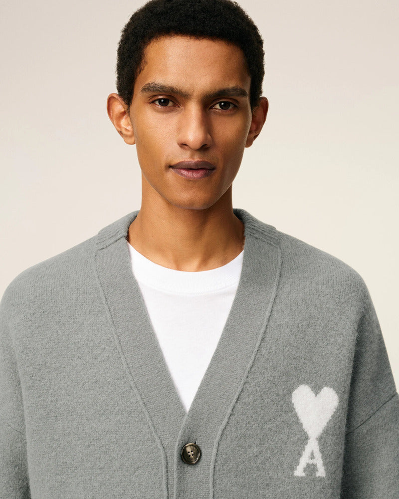 AMI - Cardigan Ami de Coeur Alpaga Gris/Ecru