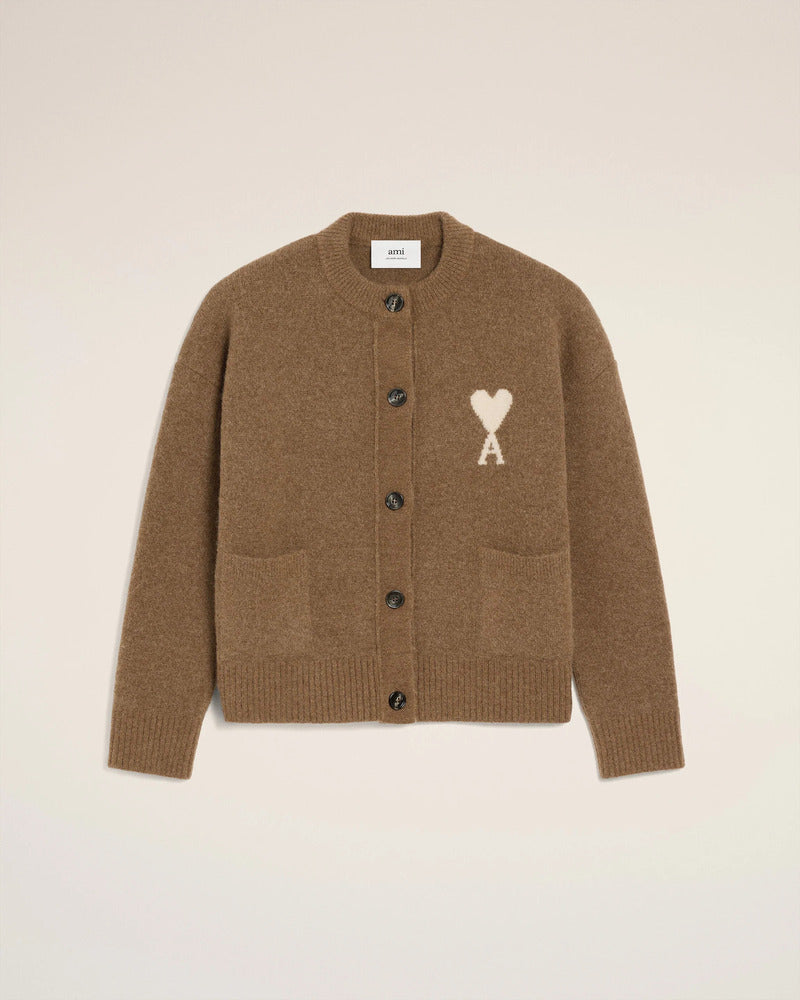 AMI - Cardigan Ami de Coeur Alpaga Noisette/ecru