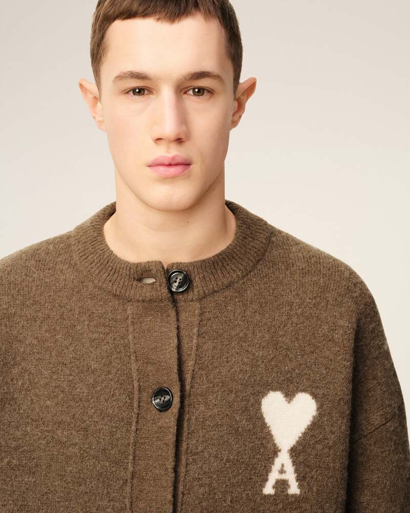 AMI - Cardigan Ami de Coeur Alpaga Noisette/ecru