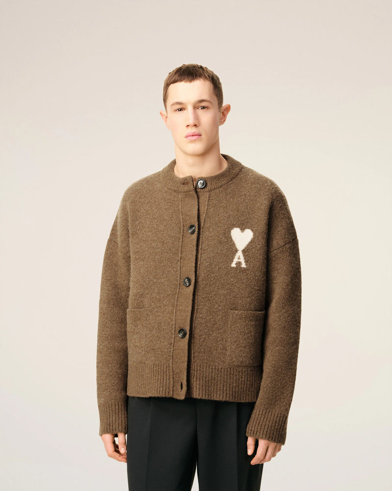 AMI - Cardigan Ami de Coeur Alpaga Noisette/ecru