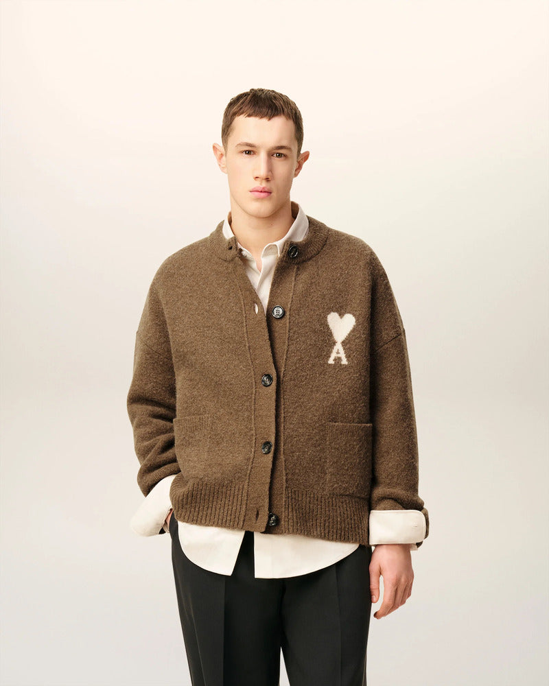 AMI - Cardigan Ami de Coeur Alpaga Noisette/ecru