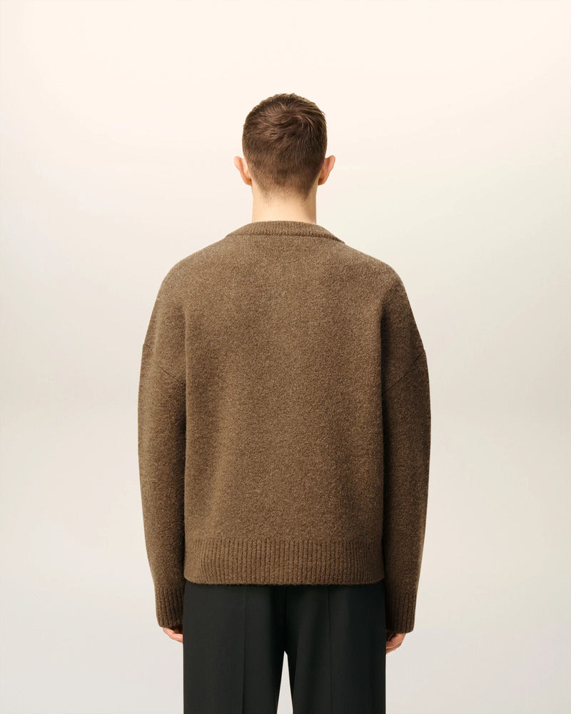 AMI - Cardigan Ami de Coeur Alpaga Noisette/ecru