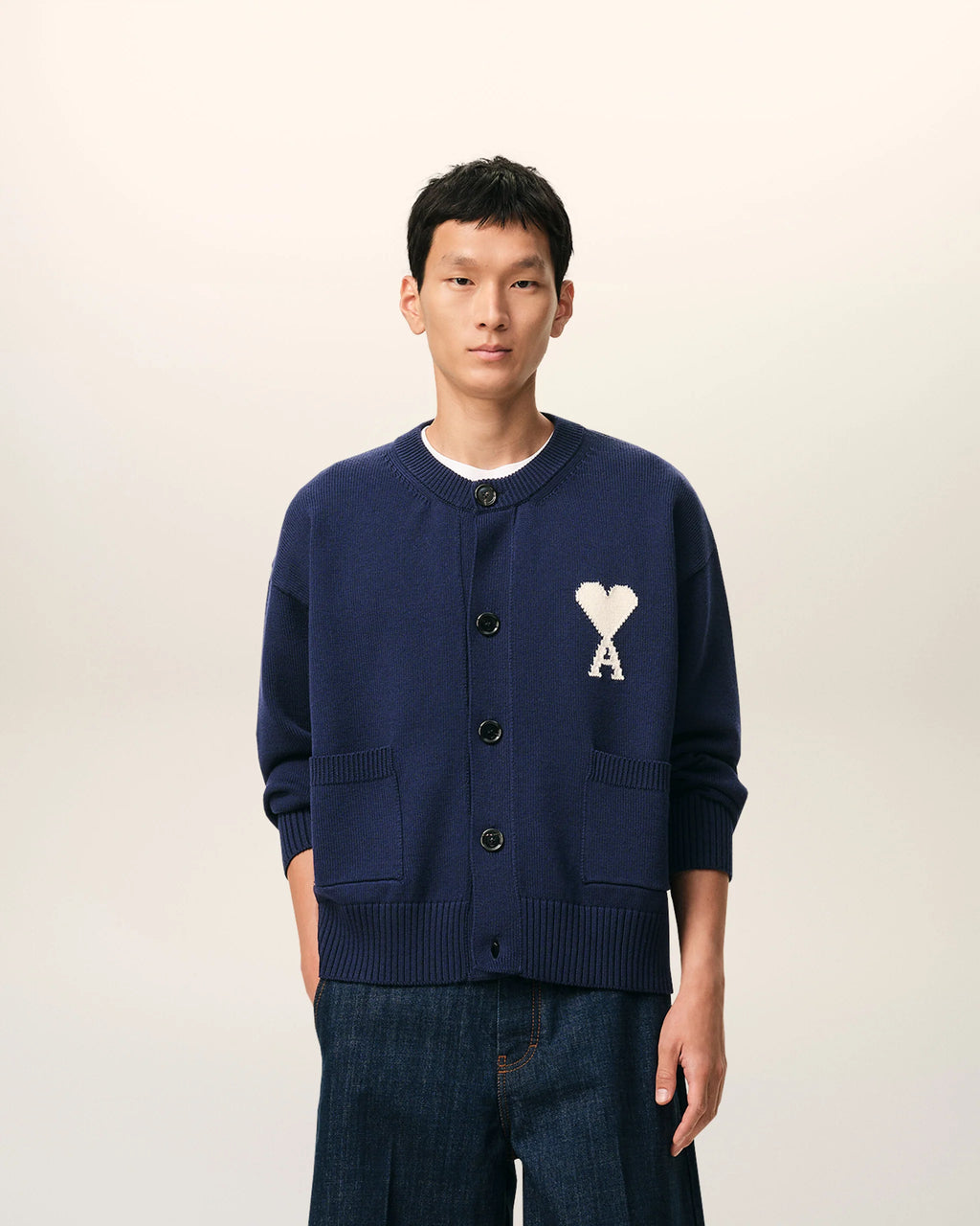 AMI - Cardigan col rond Ami de coeur Bleu