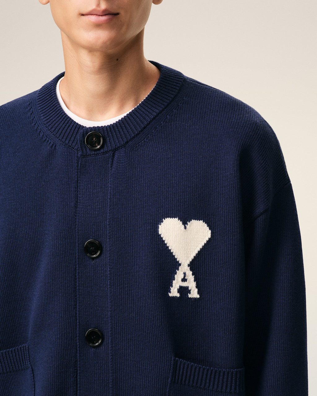 AMI - Cardigan col rond Ami de coeur Bleu