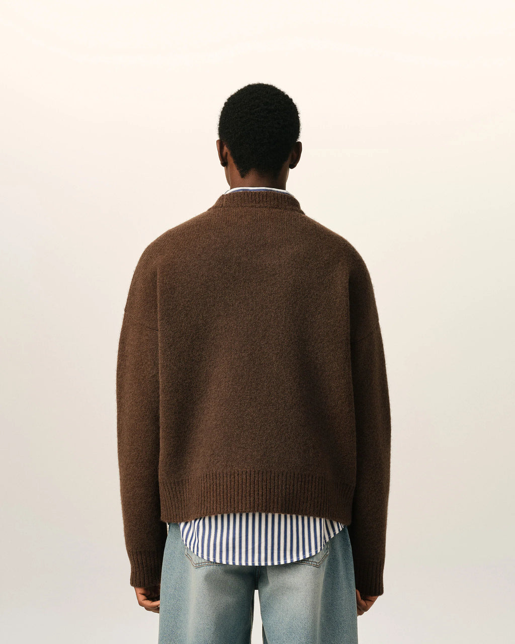 AMI - Pull Ami de coeur en Alpaga Vert Marron Chocolat