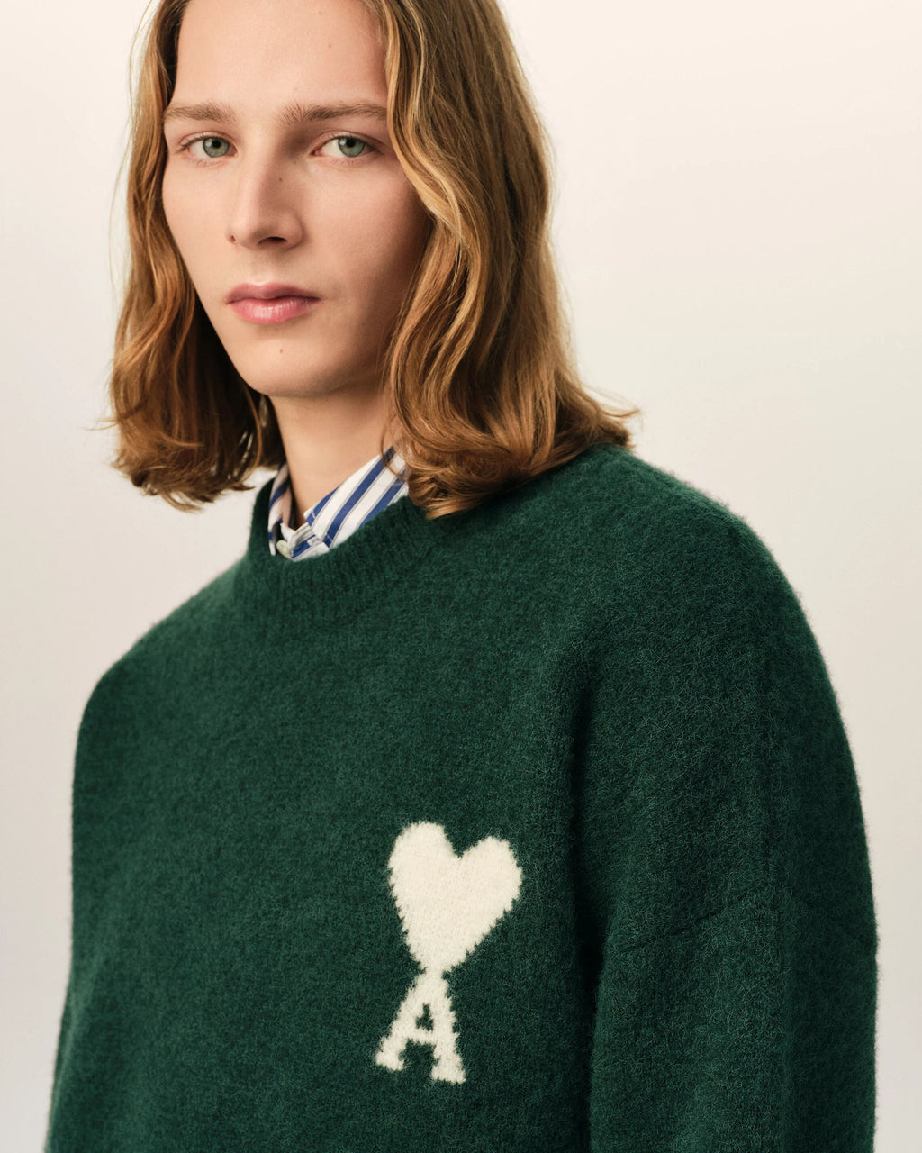 AMI - Pull Ami de coeur en Alpaga Vert Bouteille