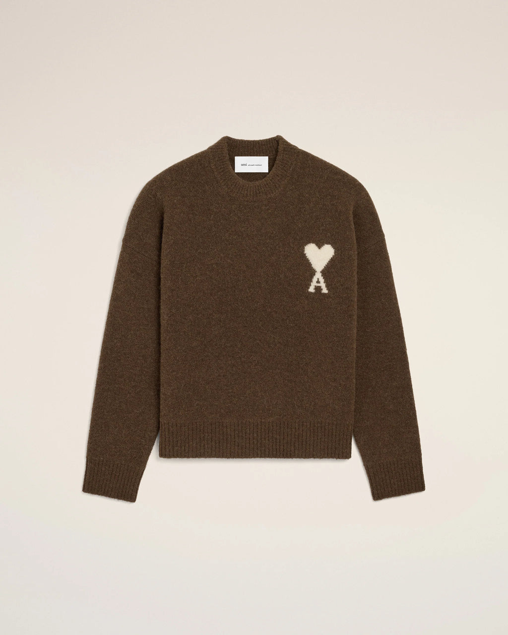 AMI - Pull Ami de coeur en Alpaga Vert Marron Chocolat