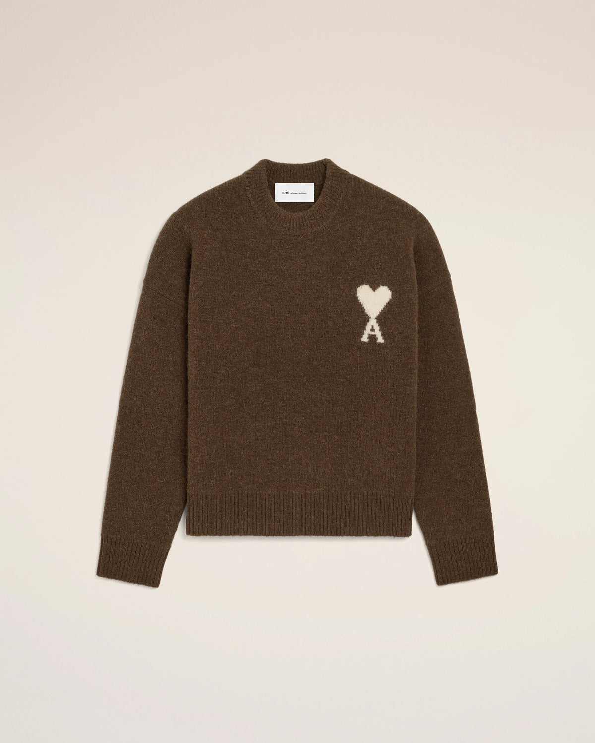 AMI - Pull Ami de coeur en Alpaga Vert Marron Chocolat