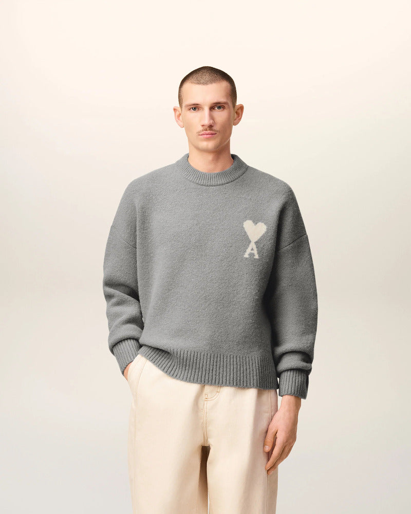 AMI - Pull Ami de Coeur Alpaga Gris/Ecru