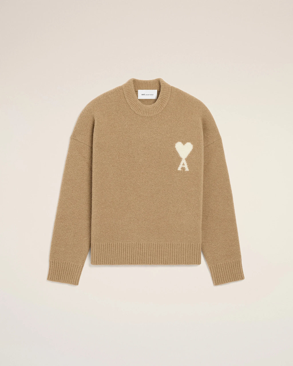 AMI - Pull Ami de coeur en Alpaga Vert Beige Mastic