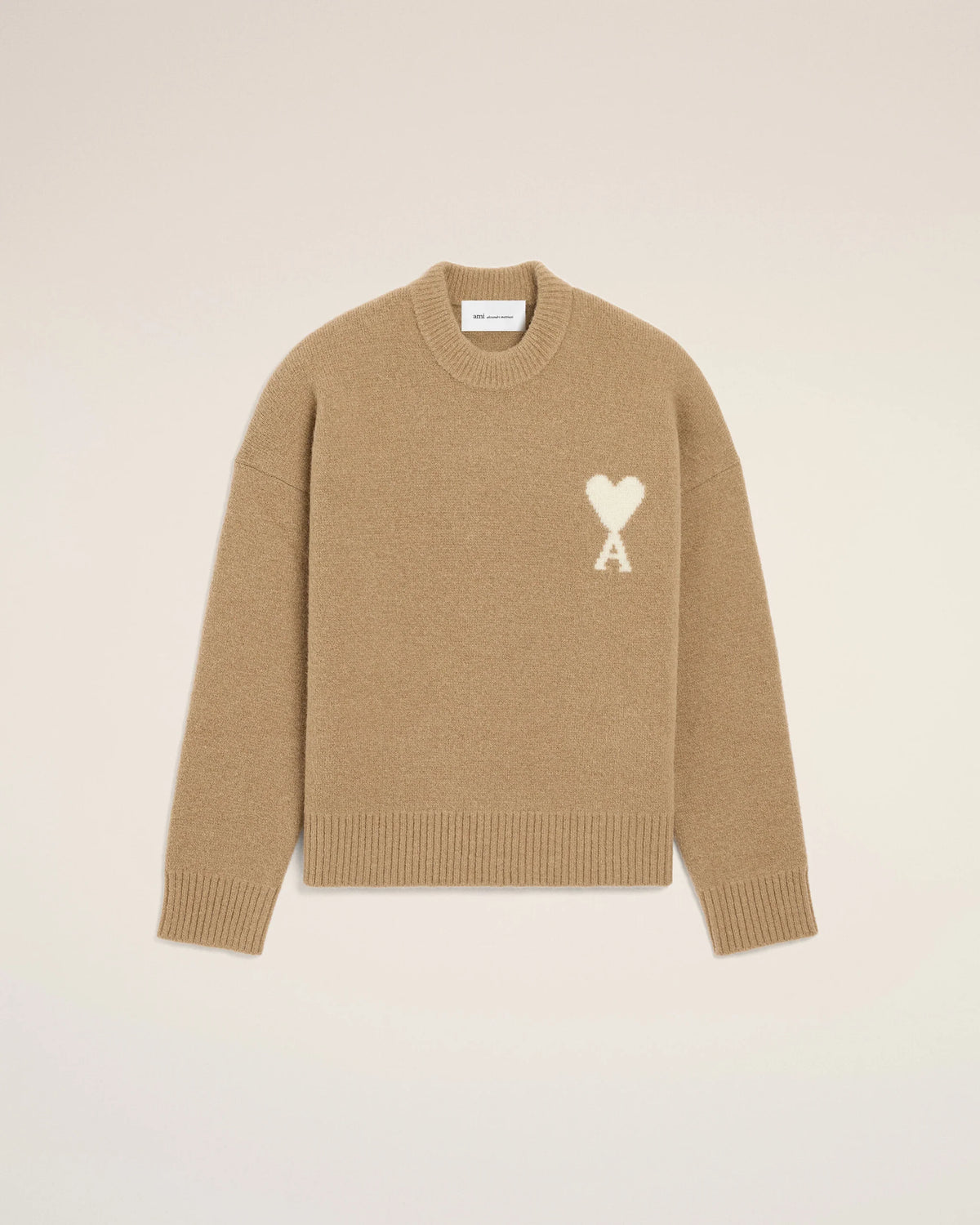AMI - Pull Ami de coeur en Alpaga Vert Beige Mastic