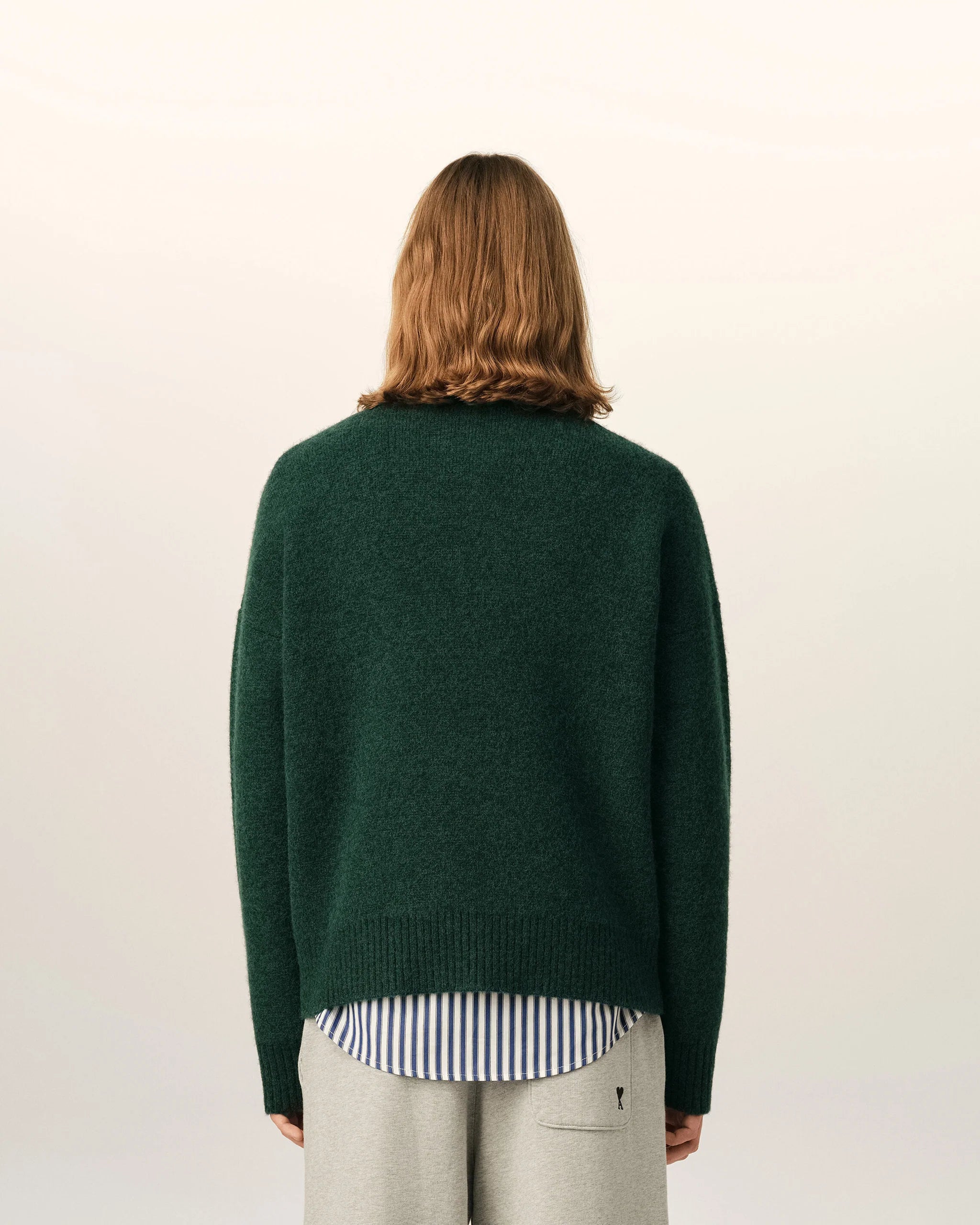 AMI - Pull Ami de coeur en Alpaga Vert Bouteille