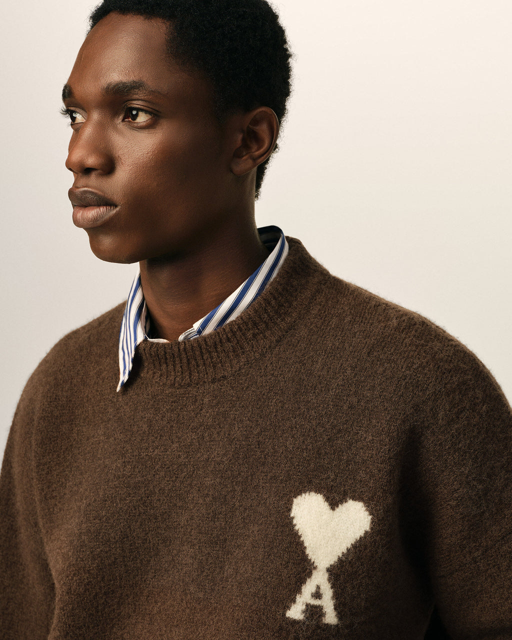 AMI - Pull Ami de coeur en Alpaga Vert Marron Chocolat