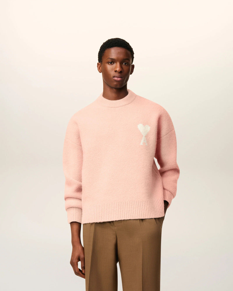 AMI - Pull Ami de Coeur Alpaga Poudre/Ecru