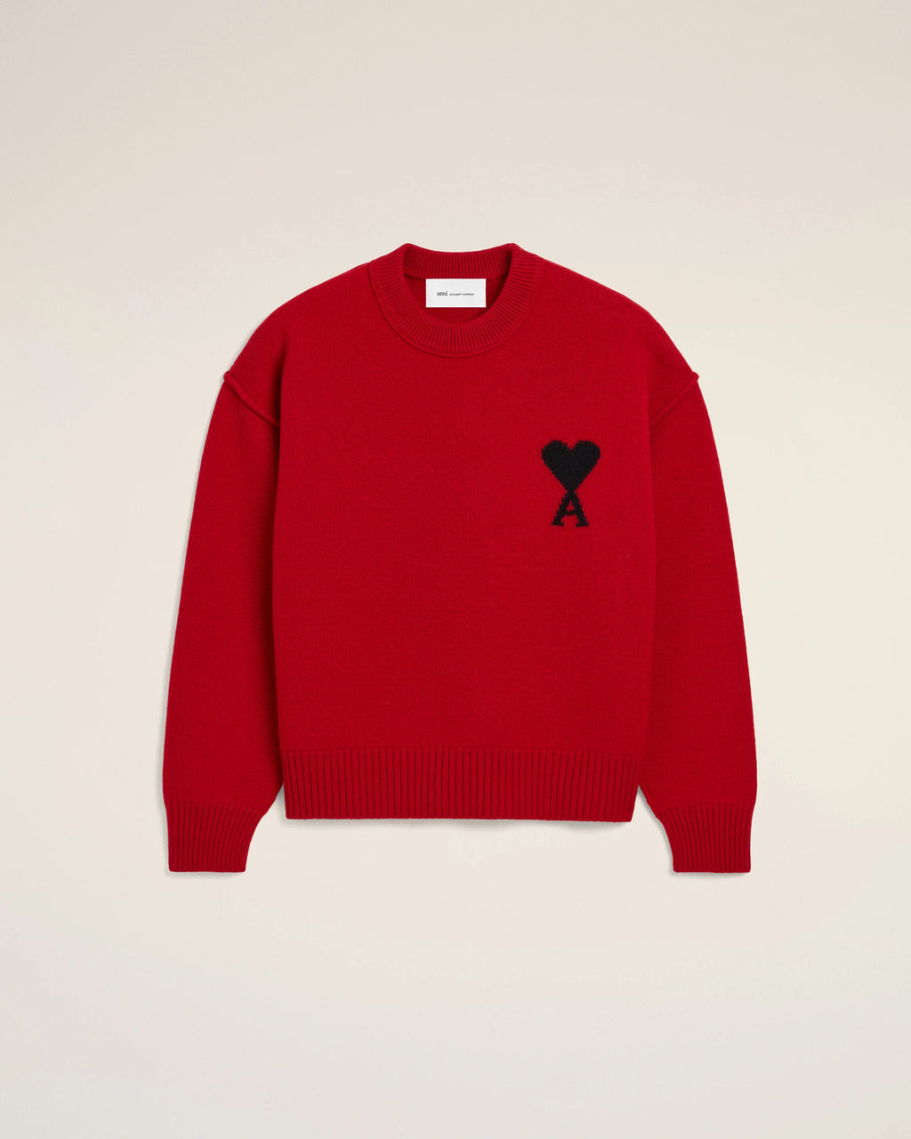 AMI - Pull en laine Ami de Coeur Rouge Rubis