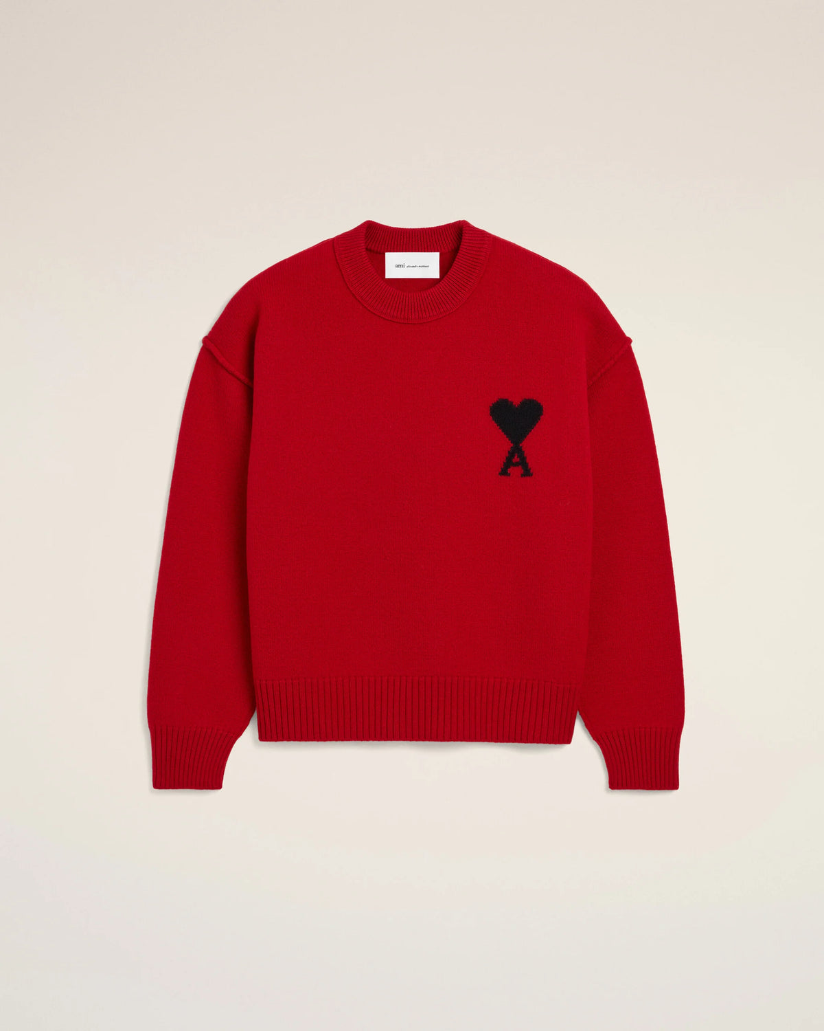 AMI - Pull en laine Ami de Coeur Rouge Rubis