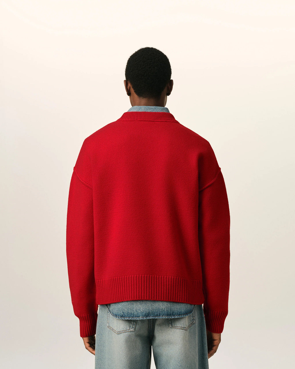 AMI - Pull en laine Ami de Coeur Rouge Rubis