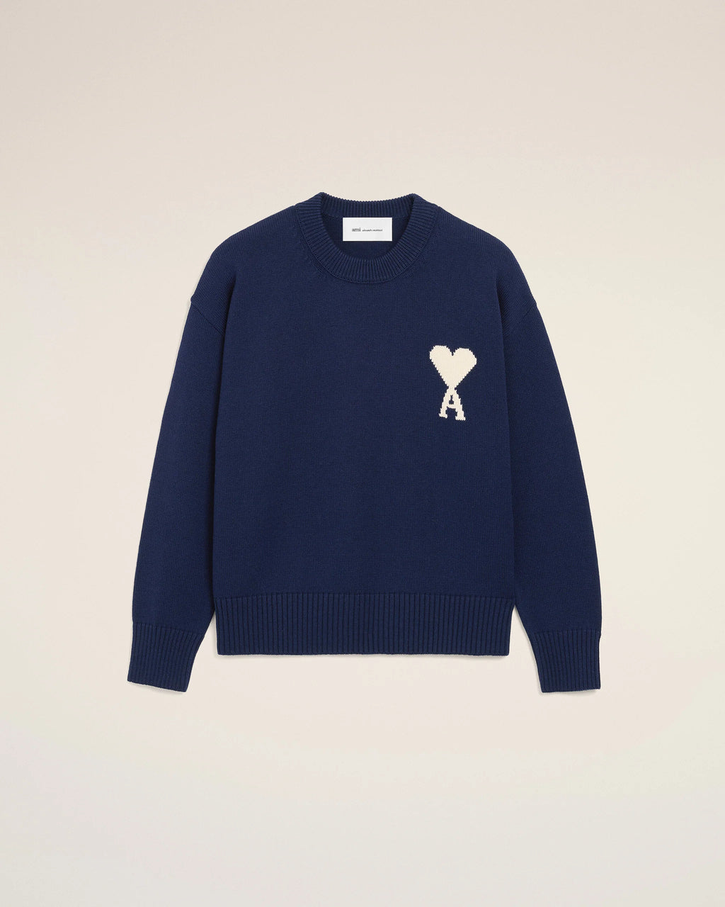 AMI - Pull col rond Ami de coeur Bleu Encre