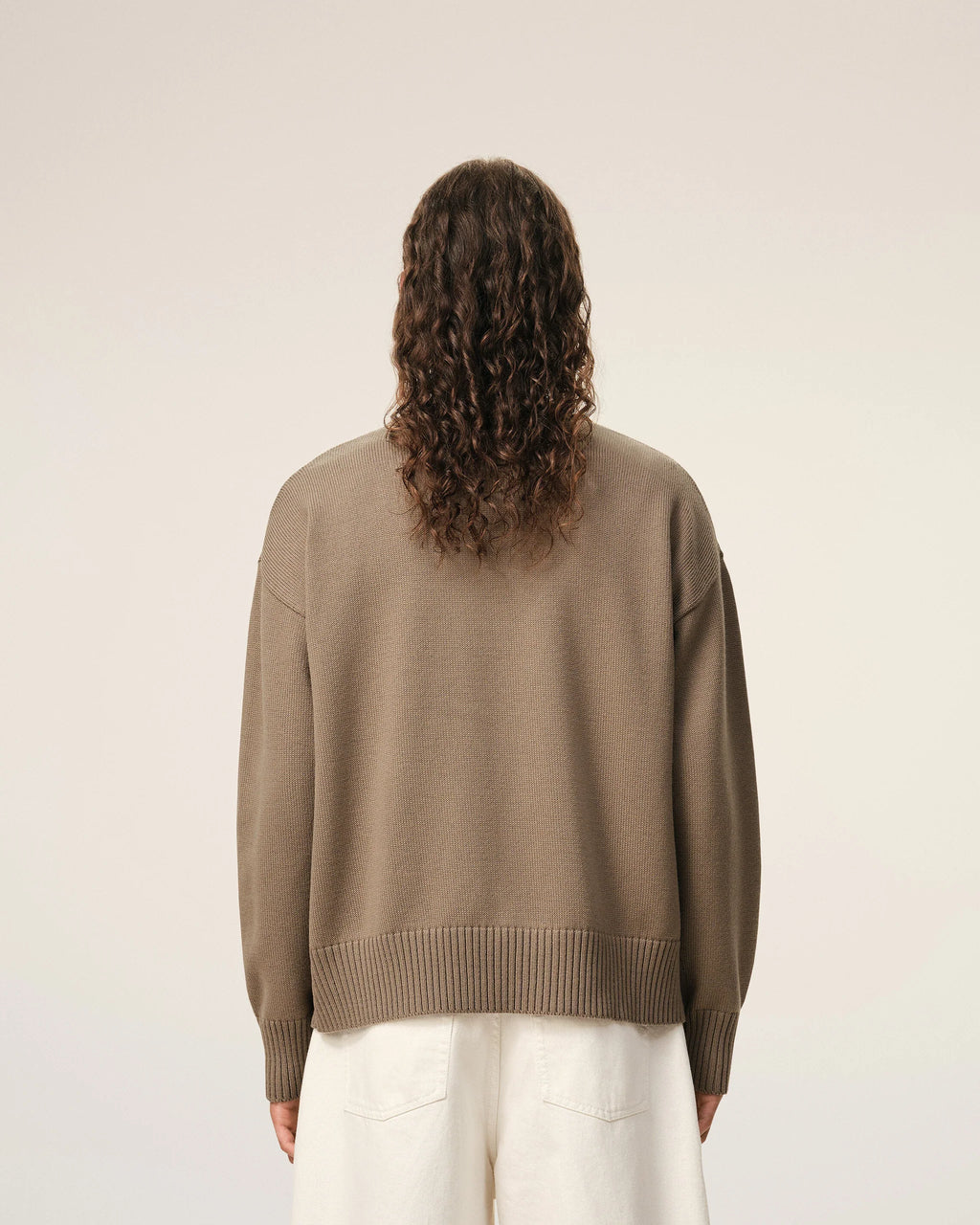 AMI - Pull col rond Ami de coeur Beige Taupe/ Ecru