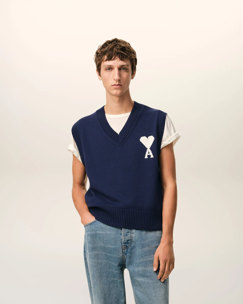 AMI - Pull sans Manches Ami de coeur Bleu Encre