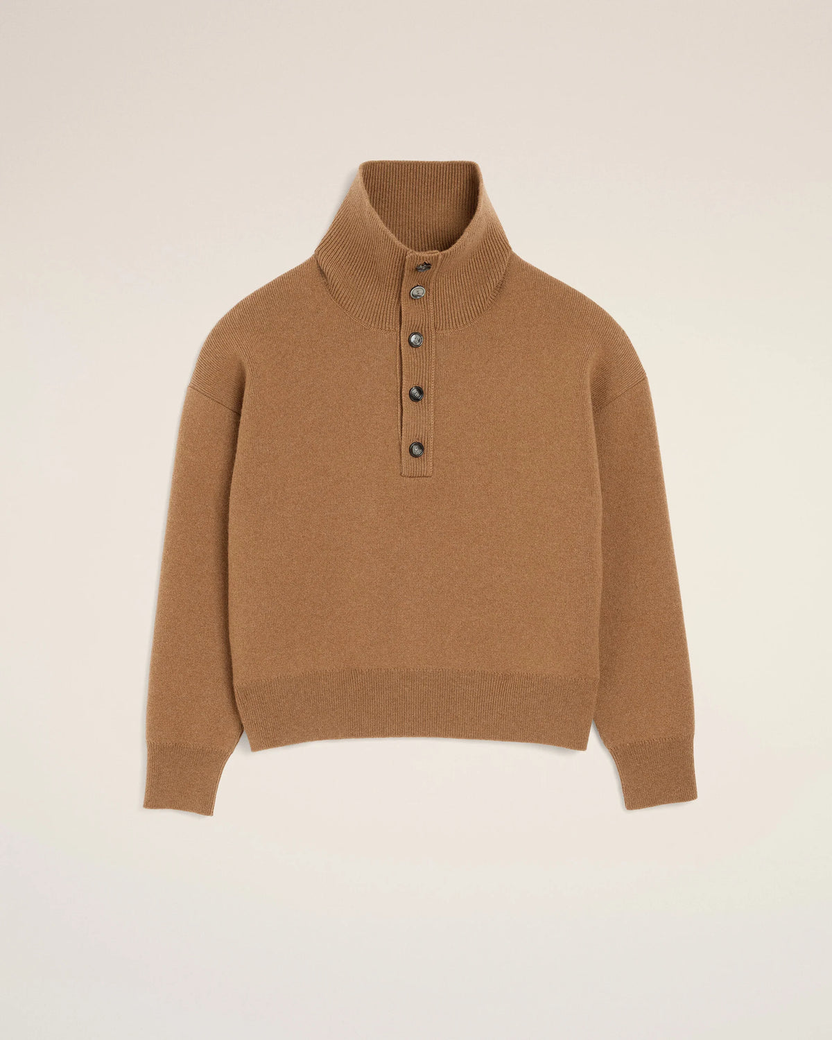 AMI - Pull col montant boutonné Camel
