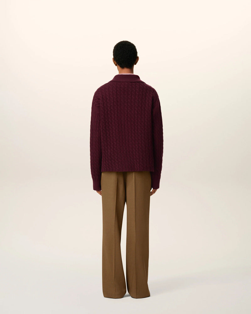 AMI - Pull en laine Torsadée Cerise